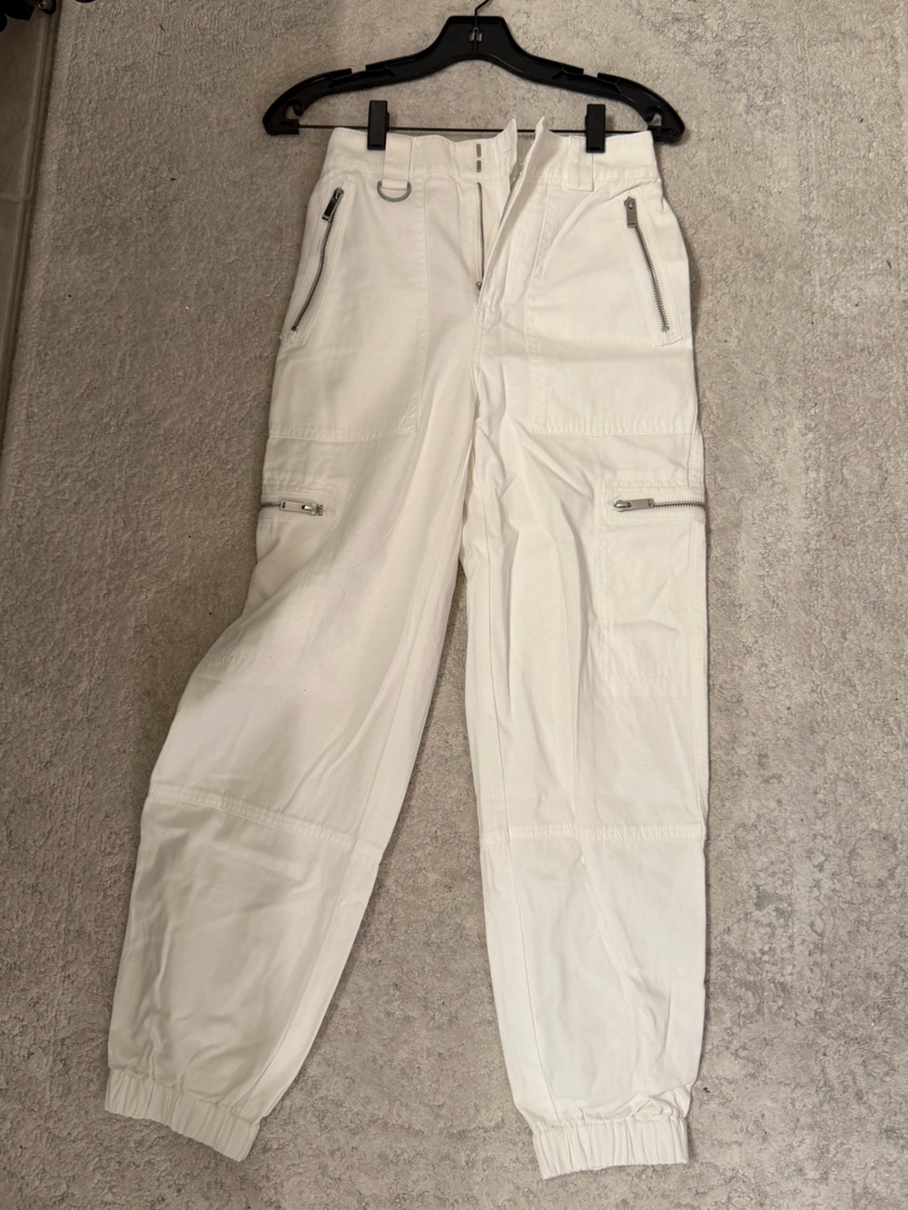 Aritzia White Cargo Jogger Pants with Zip Pockets